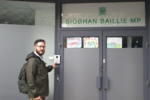 Pete standing outside the MP's office